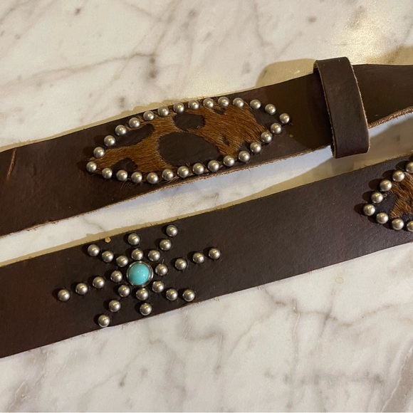 Leatherock Soft Genuine 100% Leather Turquoise studded belt - Picture 6 of 14